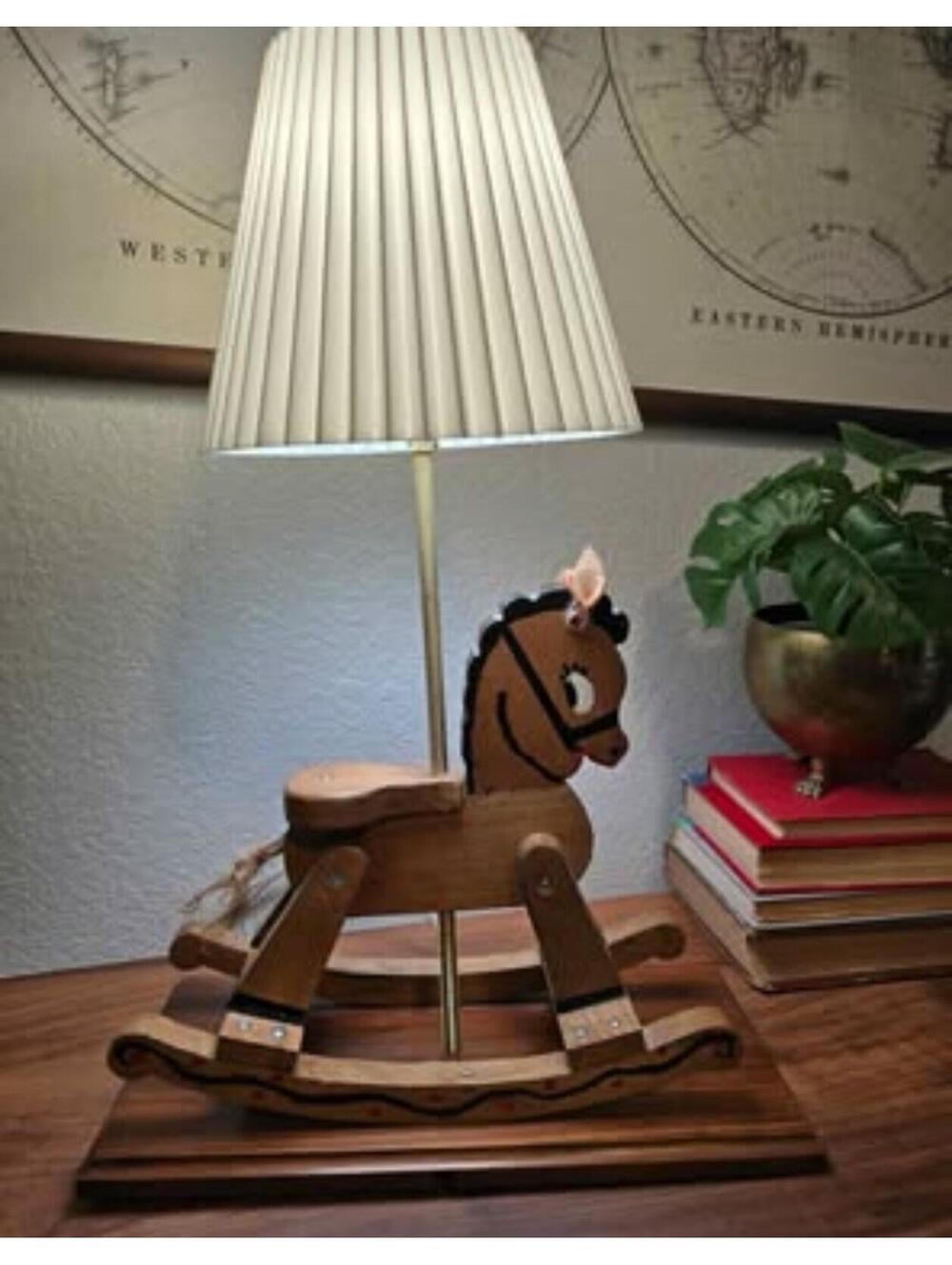Vintage Hand-Painted Wooden Rocking Horse Lamp - 21" Nursery Decor - Picture 3 of 5